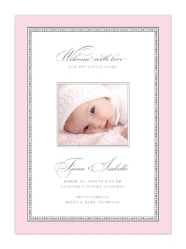 Softly Stated - Pink Girl Photo Birth Announcement