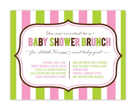 Pink and Green Stripes Sweet Petite Invitation 