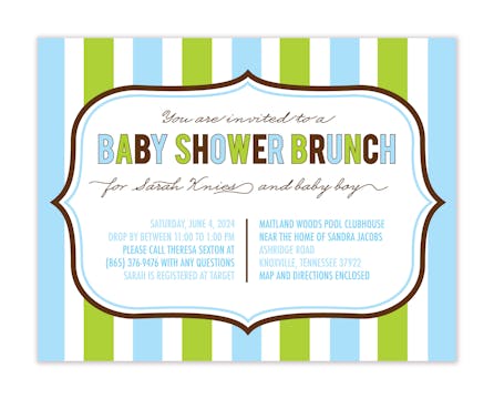 Blue and Green Stripes Sweet Petite Invitation 