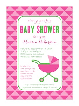 Chic Pink Baby Carriage Shower Invitation 