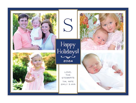 Flat Photo Collage Navy And Gold Flat Photo Holiday Card