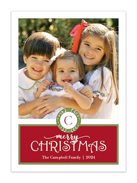 Merry Christmas Wreath Red Flat Holiday Photo Card