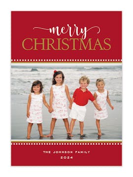Festive Merry Christmas Red Flat Holiday Photo Card