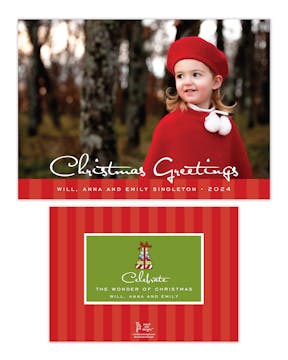 Striped Band Red Flat Holiday Photo Card