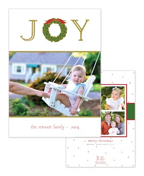 Joy Wreath White Flat Holiday Photo Card