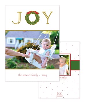 Joy Wreath White Flat Holiday Photo Card