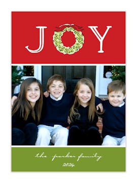 Joy Wreath Red Flat Holiday Photo Card