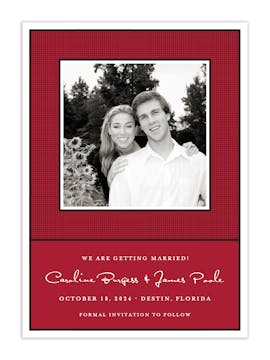 Linen Red Flat Photo Save The Date Card