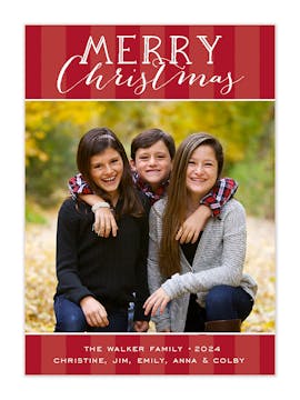 Classic Stripes Red Flat Photo Holiday Card