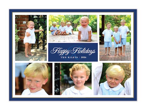Flat Photo Collage Navy & Gold Flat Photo Holiday Card