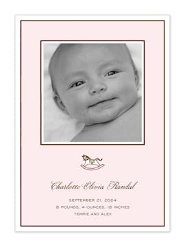 Classic Edge White & Chocolate On Pink Flat Photo Birth Announcement