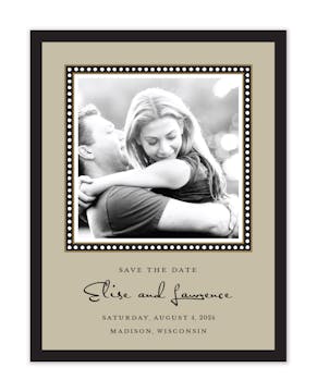 Dotted Border Black & Taupe Flat Photo Save The Date Card