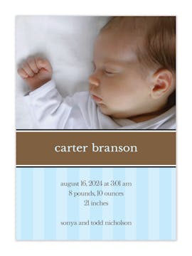 Infant Stripes Baby Blue Boy Photo Birth Announcement