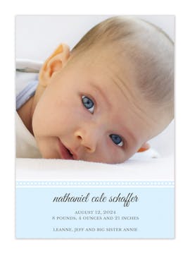 Picture Perfect Tall Baby Blue Boy Photo Birth Announcement