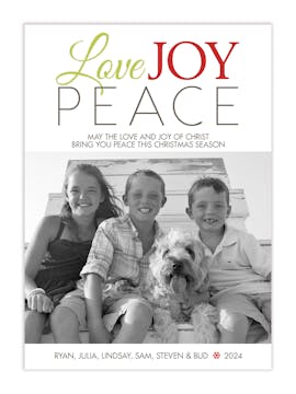 Love Joy Peace Red Holiday Flat Photo Card