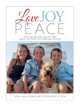 Love Joy Peace Blue Holiday Flat Photo Card