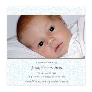 Pretty Pattern Baby Blue Boy Photo Square Birth Announcement