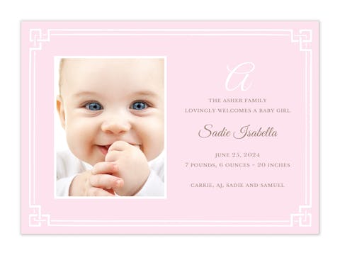 Peekaboo Color Wide Pink Girl Photo Birth Announcement