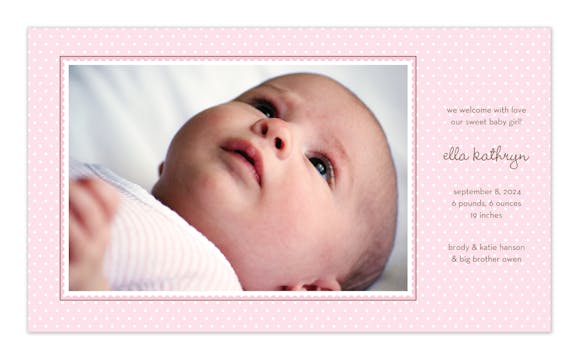 Ruffle Dots Pink Girl Photo Birth Announcement