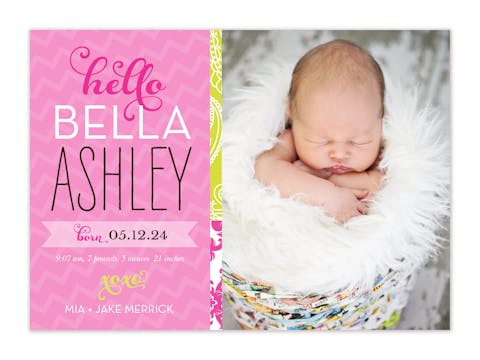 Oh So Cute Baby Pink Photo Birth Announcement