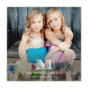 Merry Merry Monogram Holiday Square Flat Photo Card