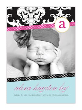 Mod Baby Ribbons Photo Birth Announcement
