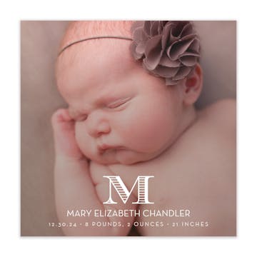 Simple Baby Monogram Photo Birth Announcement