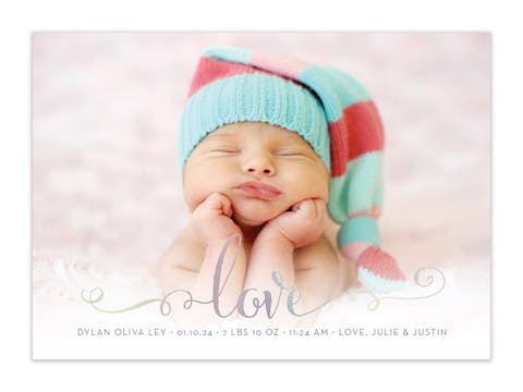 Glowing Love Foil Pressed Baby Photo Birth Announcement