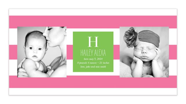 Modern Stripe Baby Pink Photo Birth Announcement