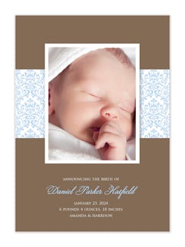 Damask Dream - Blue Boy Photo Birth Announcement