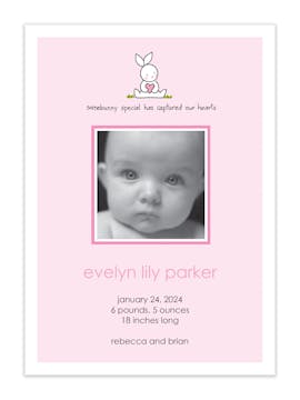 Somebunny Special Girl Photo Birth Announcement
