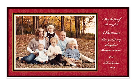 Damask Red On Red Flat Photo Card