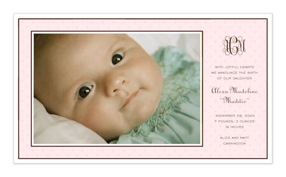 Tiny Dots Pink On Pink Print & Apply Flat Photo Birth Announcement