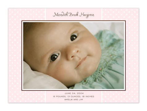 Sweet Dots On Pink Flat Photo Birth Announcement