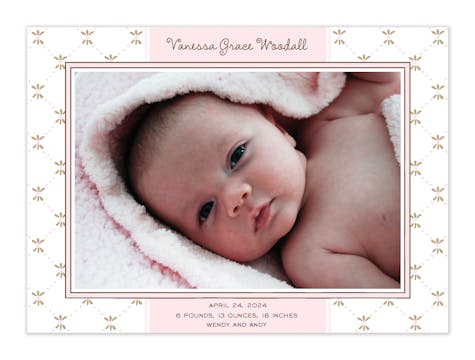 Fleur De Lis Pink Flat Photo Birth Announcement