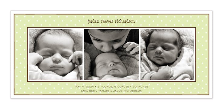 Sweet Dots Lime Flat Photo Birth Announcement