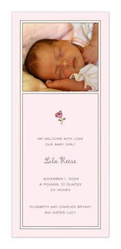 Classic White Border On Pink Flat Photo Birth Announcement