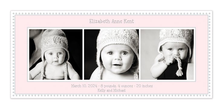 Antique Bead Pink Flat Photo Birth Announcement