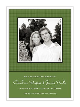Linen Green Flat Photo Save The Date Card