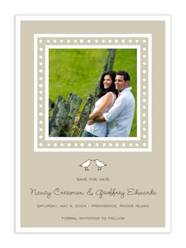 White Dotted Border Taupe Flat Photo Save The Date Card