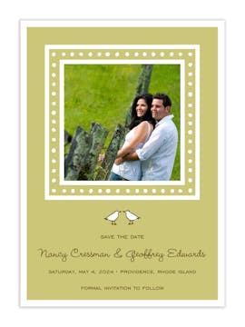 White Dotted Border Olive Flat Photo Save The Date Card