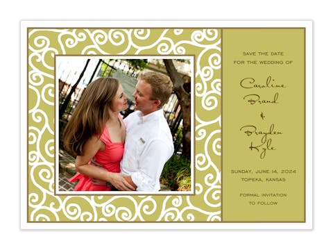 Scrollwork Olive Flat Photo Save The Date Card