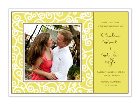 Scrollwork Limeade Flat Photo Save The Date Card