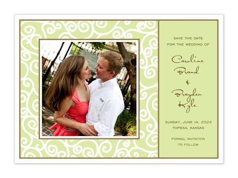 Scrollwork Lime Flat Photo Save The Date Card