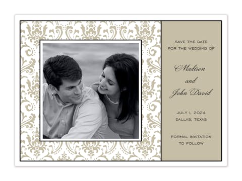 Damask Taupe Flat Photo Save The Date Card