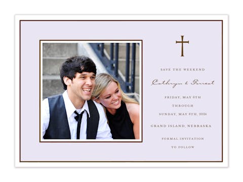 Classic Edge White & Chocolate On Lavender Flat Photo Save The Date Card