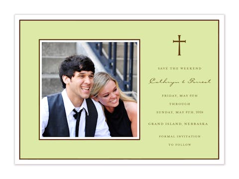 Classic Edge White & Chocolate On Lime Flat Photo Save The Date Card