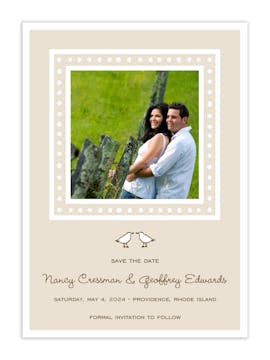 White Dotted Border Latte Flat Photo Save The Date Card