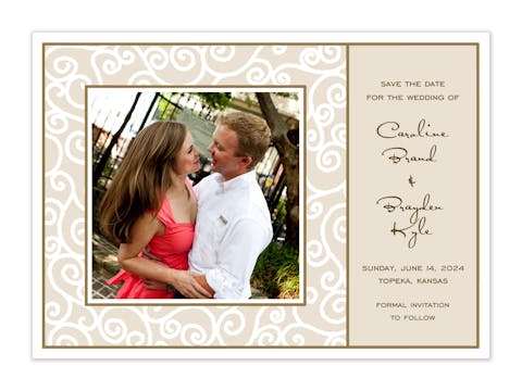 Scrollwork Latte Flat Photo Save The Date Card