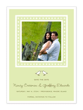 White Dotted Border Lime Flat Photo Save The Date Card